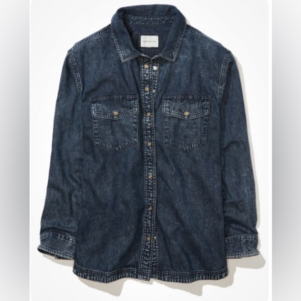 New American Eagle Oversized Denim Button-Up Shirt, Size M